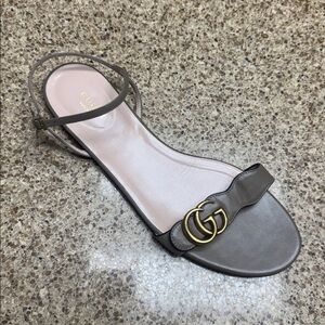 Gucci Taupe Leather Slingback Sandal with Gold Double G